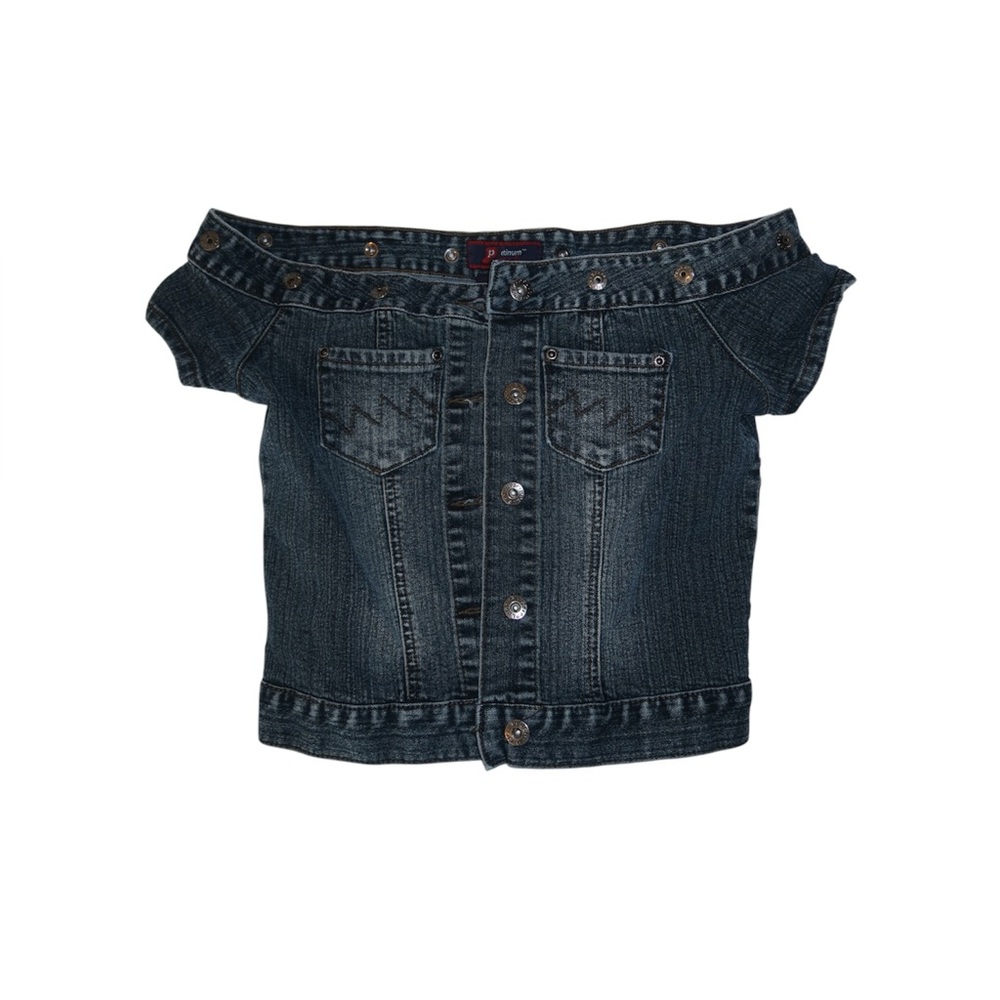 Off-Shoulder Platinum Plush Denim Crop Top